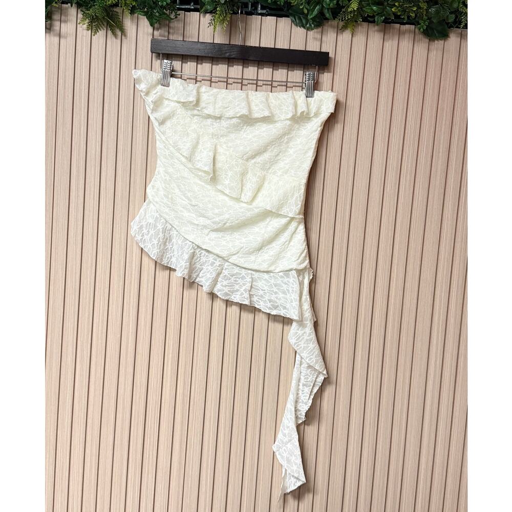 BP. Strapless Lace Asymmetric Ruffle Top Women's Size M